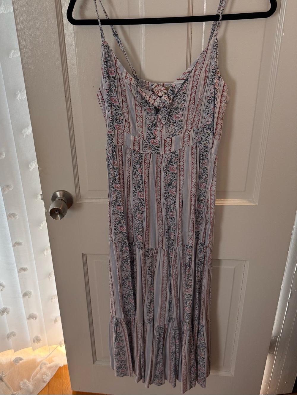 Japna Floral and Stripe Maxi Dress in Light Blue, Pink, and Red